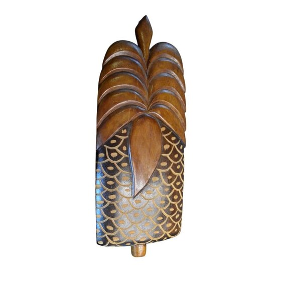 Vintage 1980s Rustic Hand-Carved Wood Tropical Palm Wall Hanging Decor - Picture 4 of 7